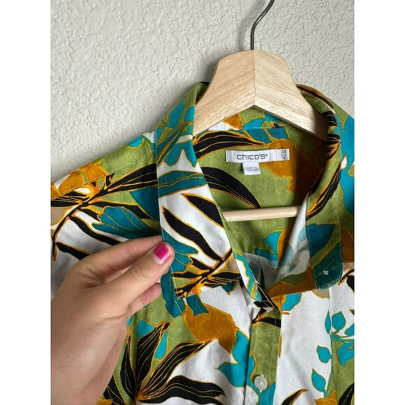 Chico's Women's Button down shirt Stretch Palms 3/4 sleeves colorful Size 18 - Picture 10 of 13